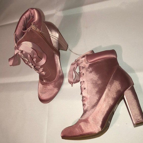 BAMBOO Pink Satin Booties - Picture 2 of 3